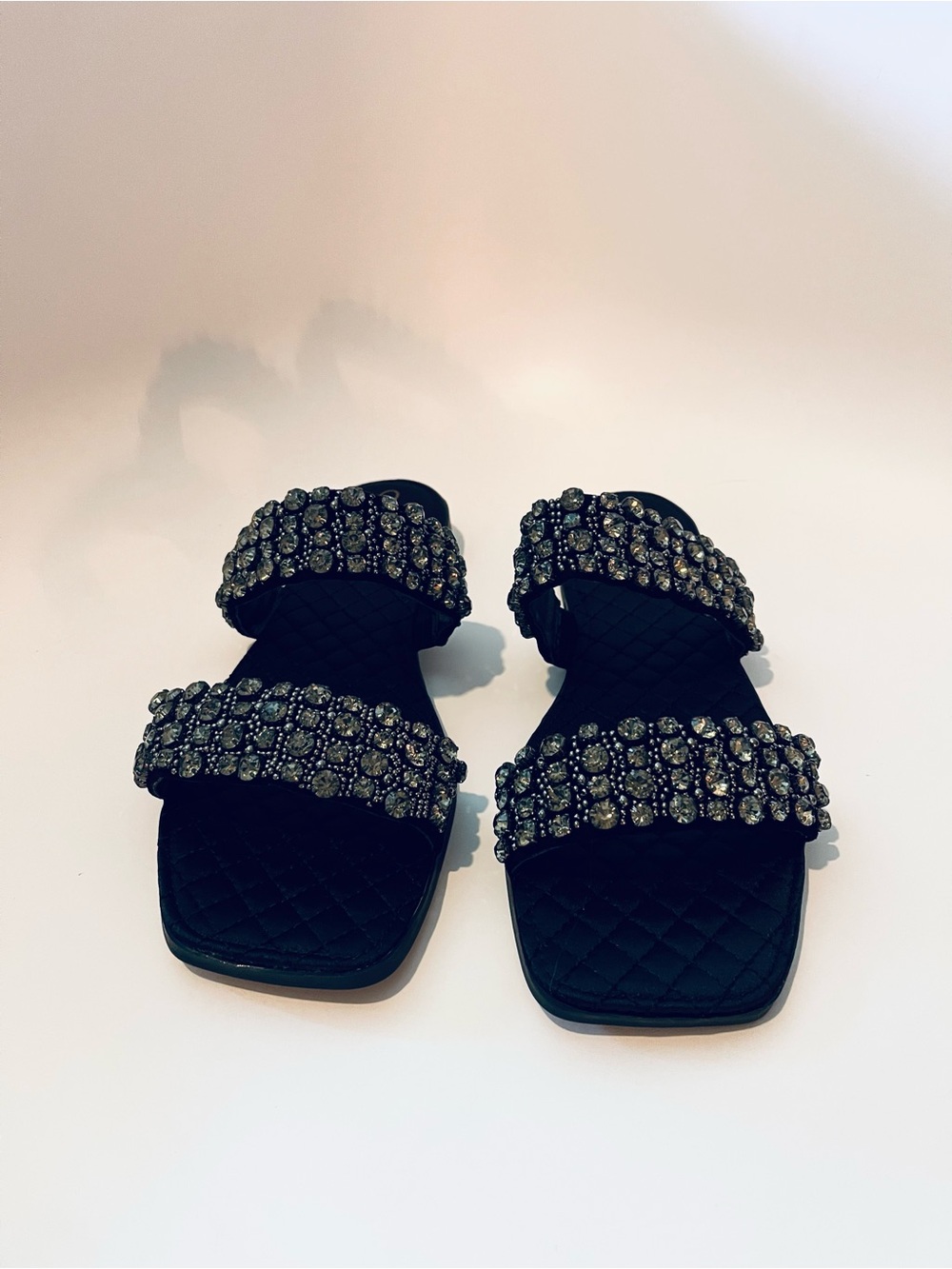 NWT Sam Edelman Ezel Black Quilted Crystal and Suede Slide Sandals - Picture 2 of 8